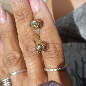 New AUTHENTIC LARGE SOLID 10K YELLOW GOLD 2tone LOVE KNOT STUD EARRINGS GIFT BOX